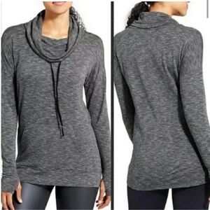 Athleta Gray Studio Cowl Neck Athletic Shirt Women’s Medium Pocket Thumb Holes